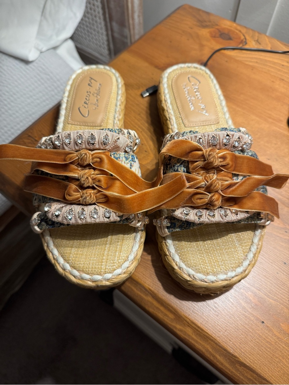 Circus by Sam Edelman Rust Velvet Knotted Jeweled Slide Sandals